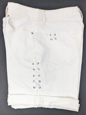 Bandolino White Stretch Denim Shorts " Mandie" Size 8 Lace-Up Leg High Rise